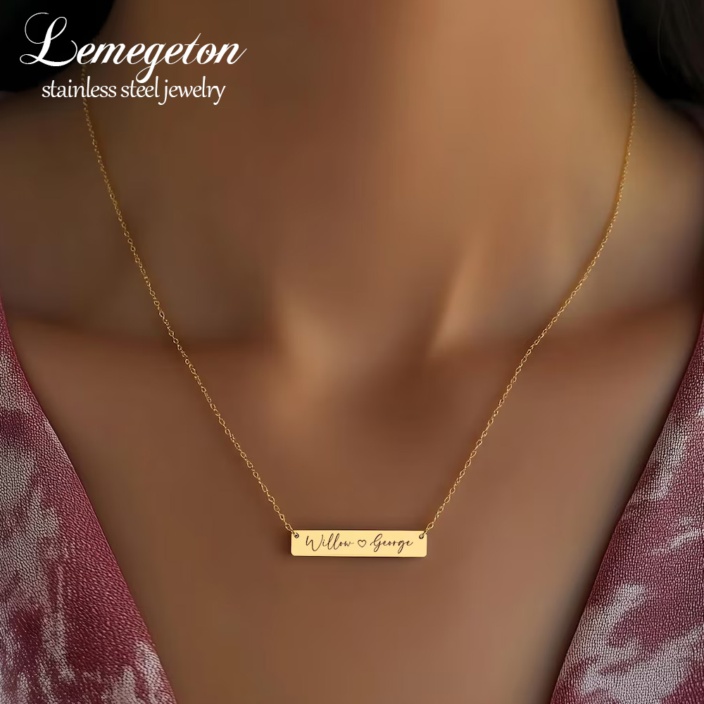 Handwriting Necklace Bar - Collar con Nombre Personalizado Minimalista, Colgante