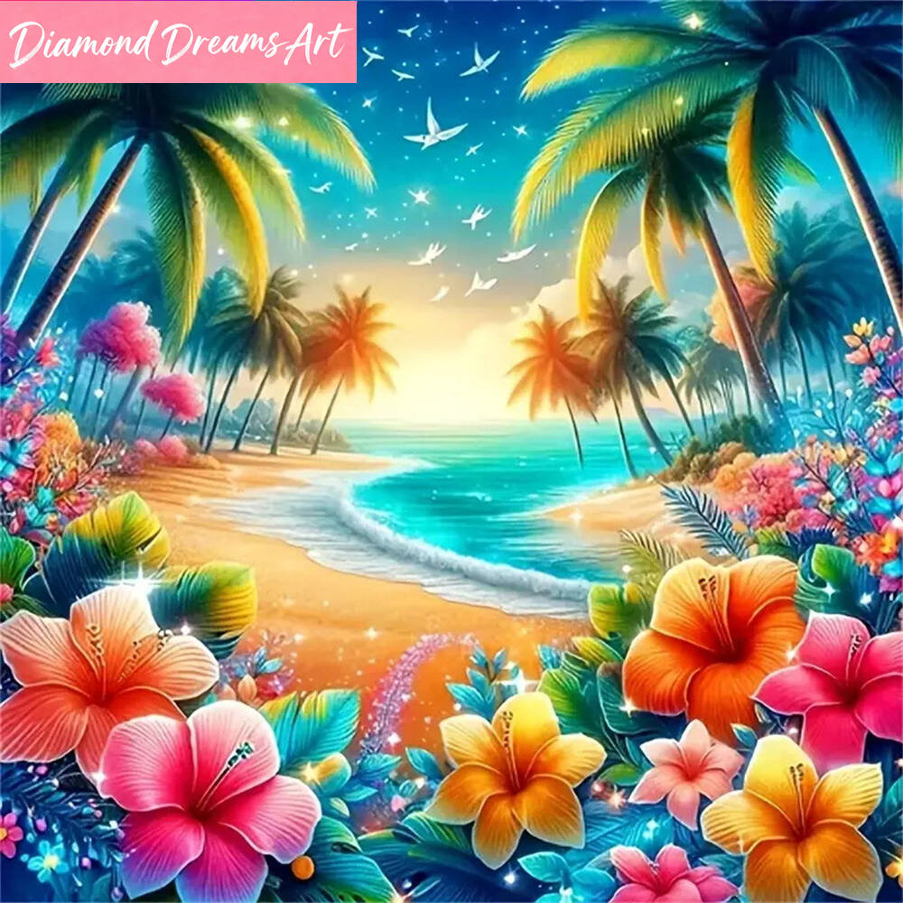 Photo Mosaic Print - Pintura de diamantes con paisaje costero,