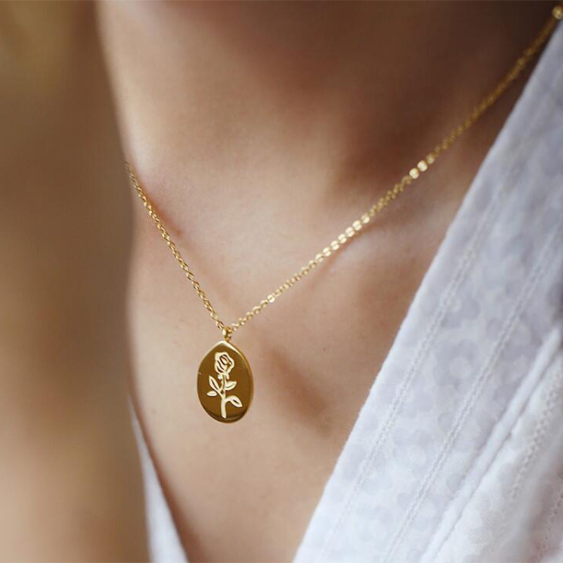 Birth Flower Necklace - Collares de acero inoxidable para mujer,