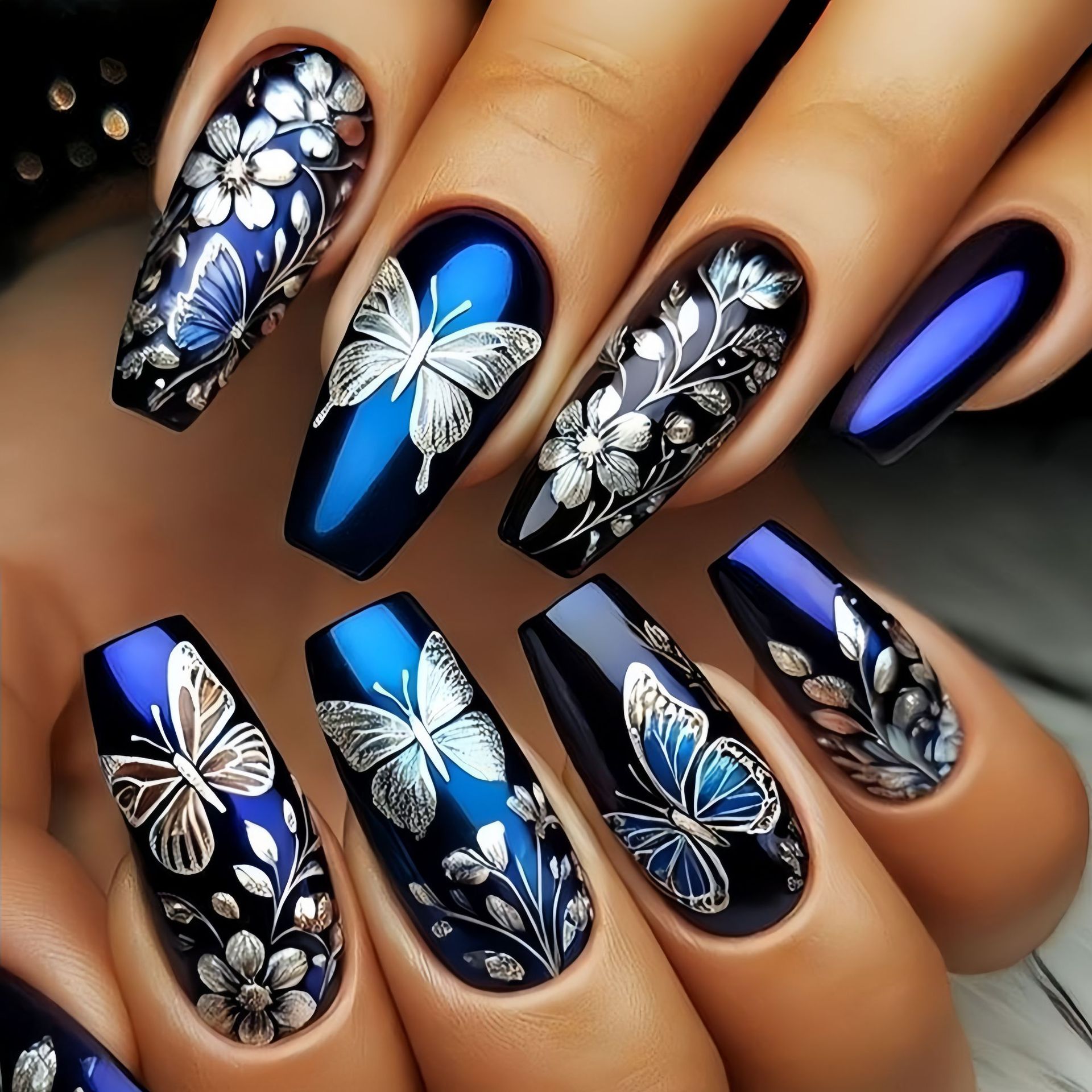 Pressed Flower Art - Uñas postizas medianas y largas para