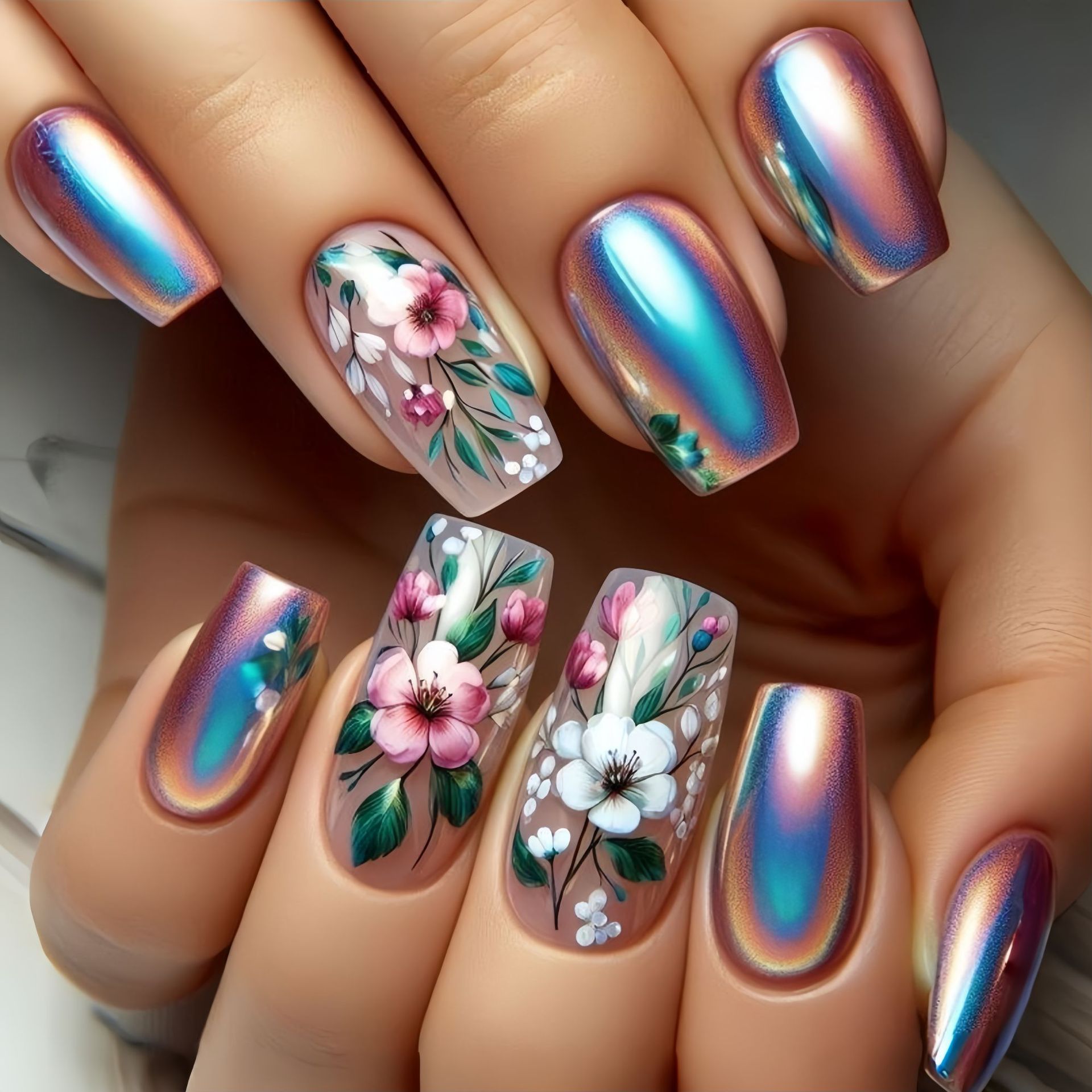 Uñas postizas medianas y larga - Pressed Flower Art reseña y precio