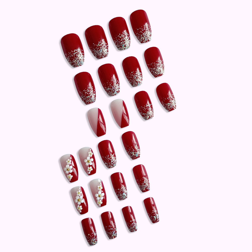 24 Uds. De uñas postizas rojas - Pressed Flower Art reseña y precio
