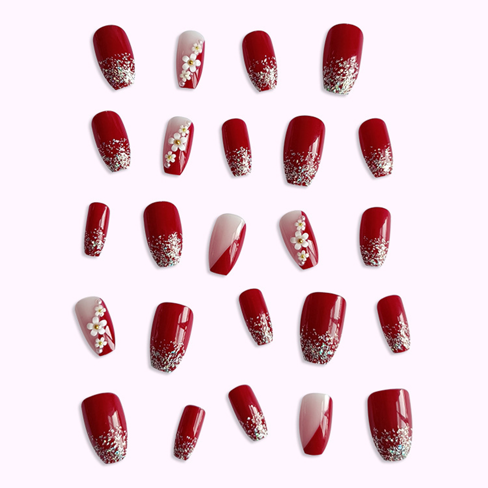 24 Uds. De uñas postizas rojas - Pressed Flower Art reseña y precio